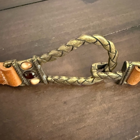Chico’s Genuine Leather Belt M/L Made in Canada Boho Western Statement Buckle main image 4
